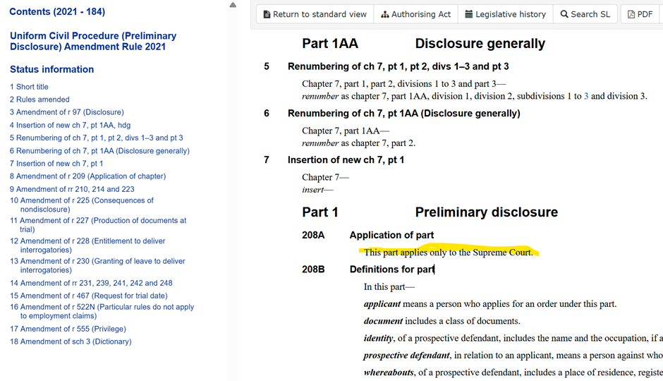 Original rule 208A stating this part only applies to the Supreme Court